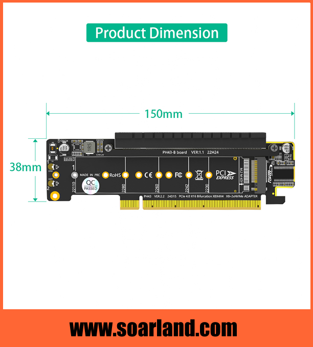 PCIe 4.0 x16 Riser Card with DUAL M.2 SSD 