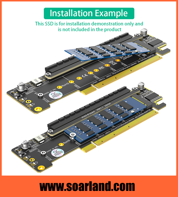 PCIe 4.0 x16 Riser Card with DUAL M.2 SSD 