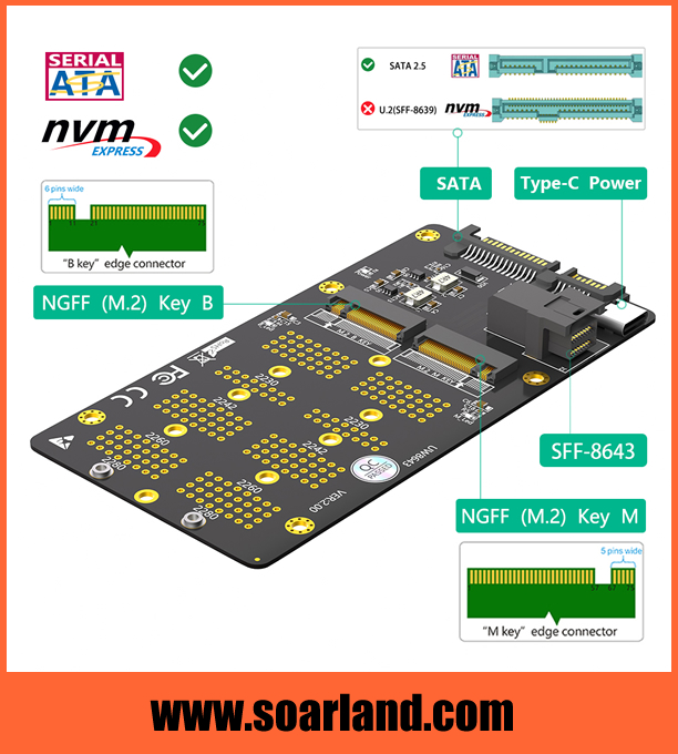 M.2 SSD to SFF-8643 SATA Combo Adapter