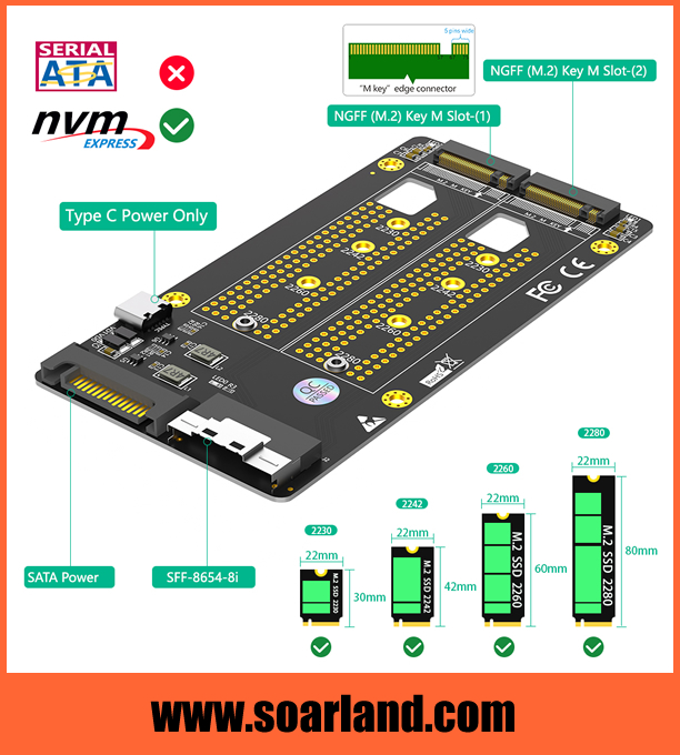 DUAL M.2 SSD to SlimSAS 8i SFF-8654 Adapter