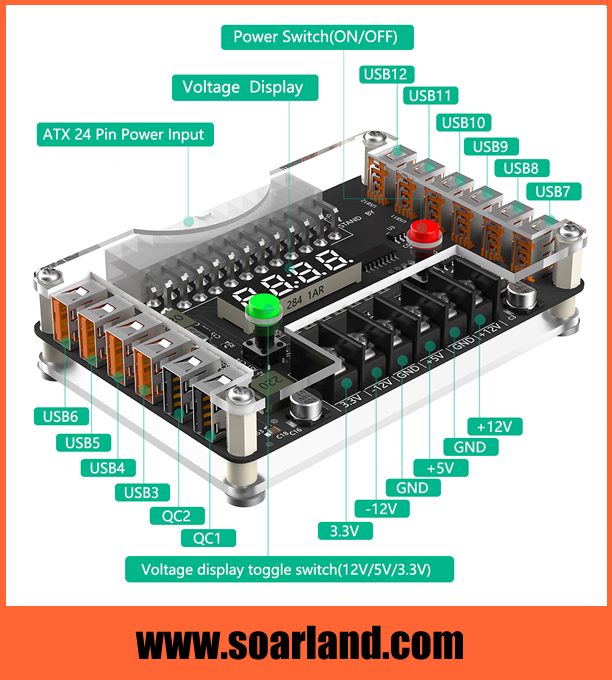 12 Ports ATX Power Supply Breakout Board Adapter