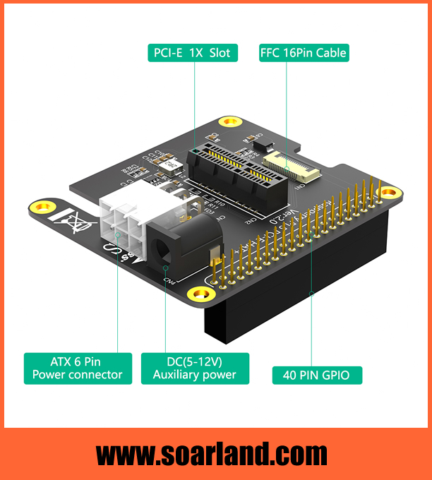 PCIe x1 Adapter with external 12V power for Raspberry Pi 