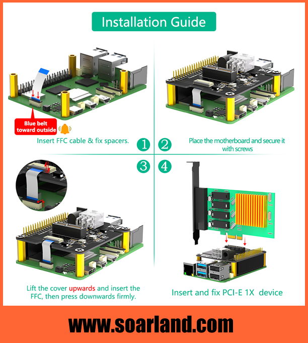 PCIe x1 Adapter with external 12V power for Raspberry Pi 