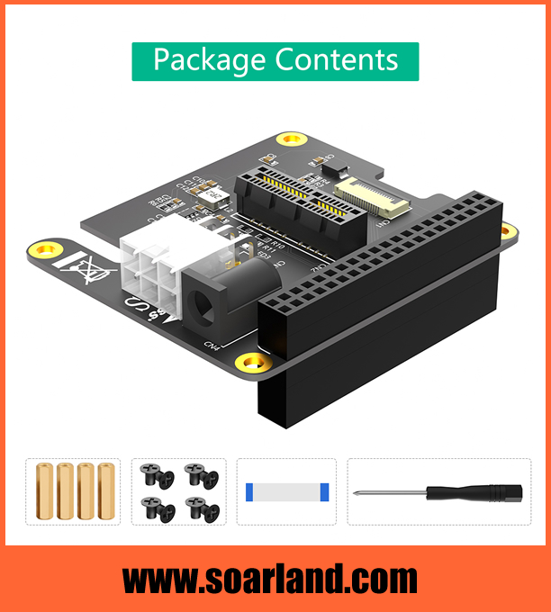 PCIe x1 Adapter with external 12V power for Raspberry Pi 