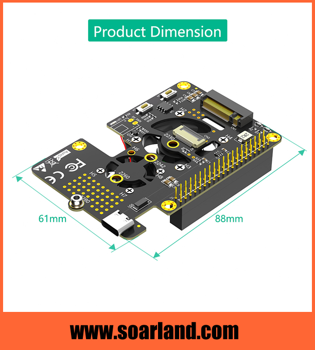 M.2 KEY-M to Raspberry Pi 5 PCIe Adapter with Dual Fans