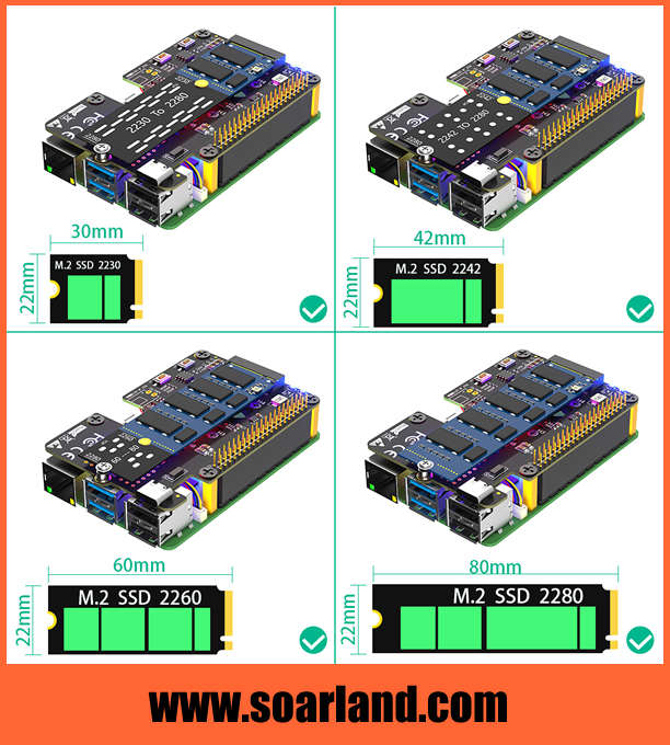 M.2 KEY-M to Raspberry Pi 5 PCIe Adapter with Dual Fans