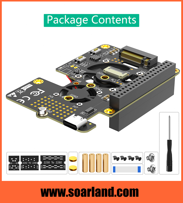 M.2 KEY-M to Raspberry Pi 5 PCIe Adapter with Dual Fans