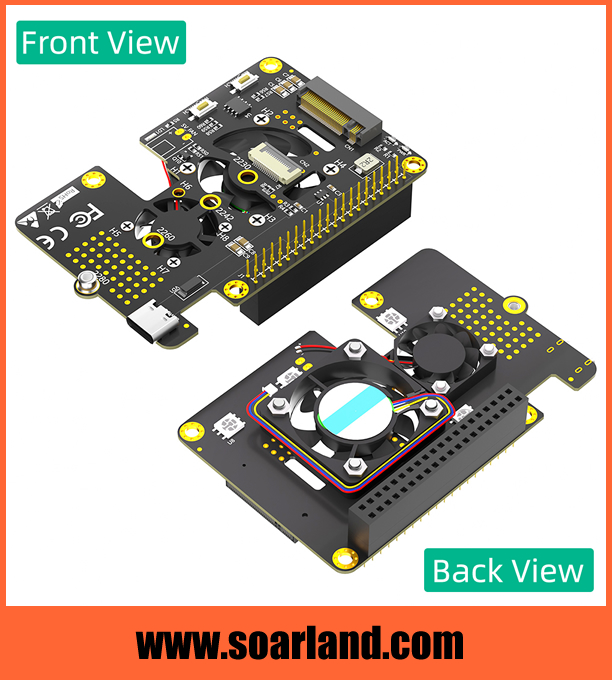 M.2 KEY-M to Raspberry Pi 5 PCIe Adapter with Dual Fans