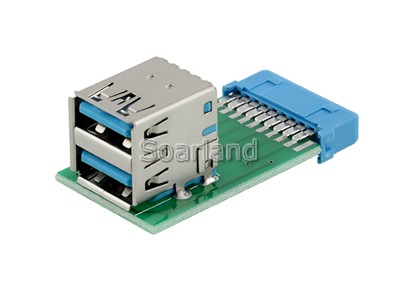 19 Pin USB 3.0 to 2-Port Type-A Adapter